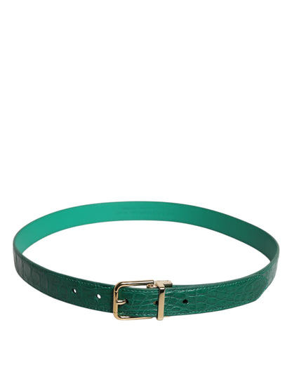 Dolce &amp; Gabbana Green Leather Logo Metal Waist Buckle Belt