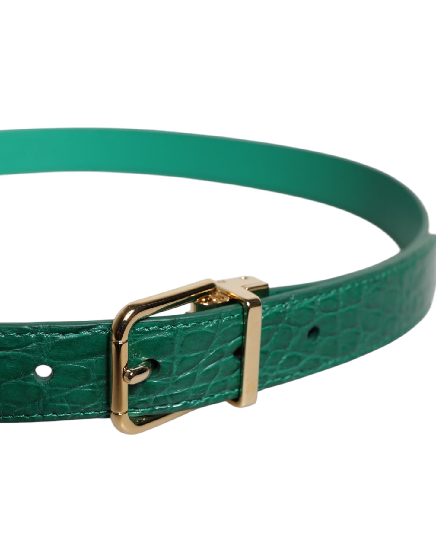Dolce &amp; Gabbana Green Leather Logo Metal Waist Buckle Belt