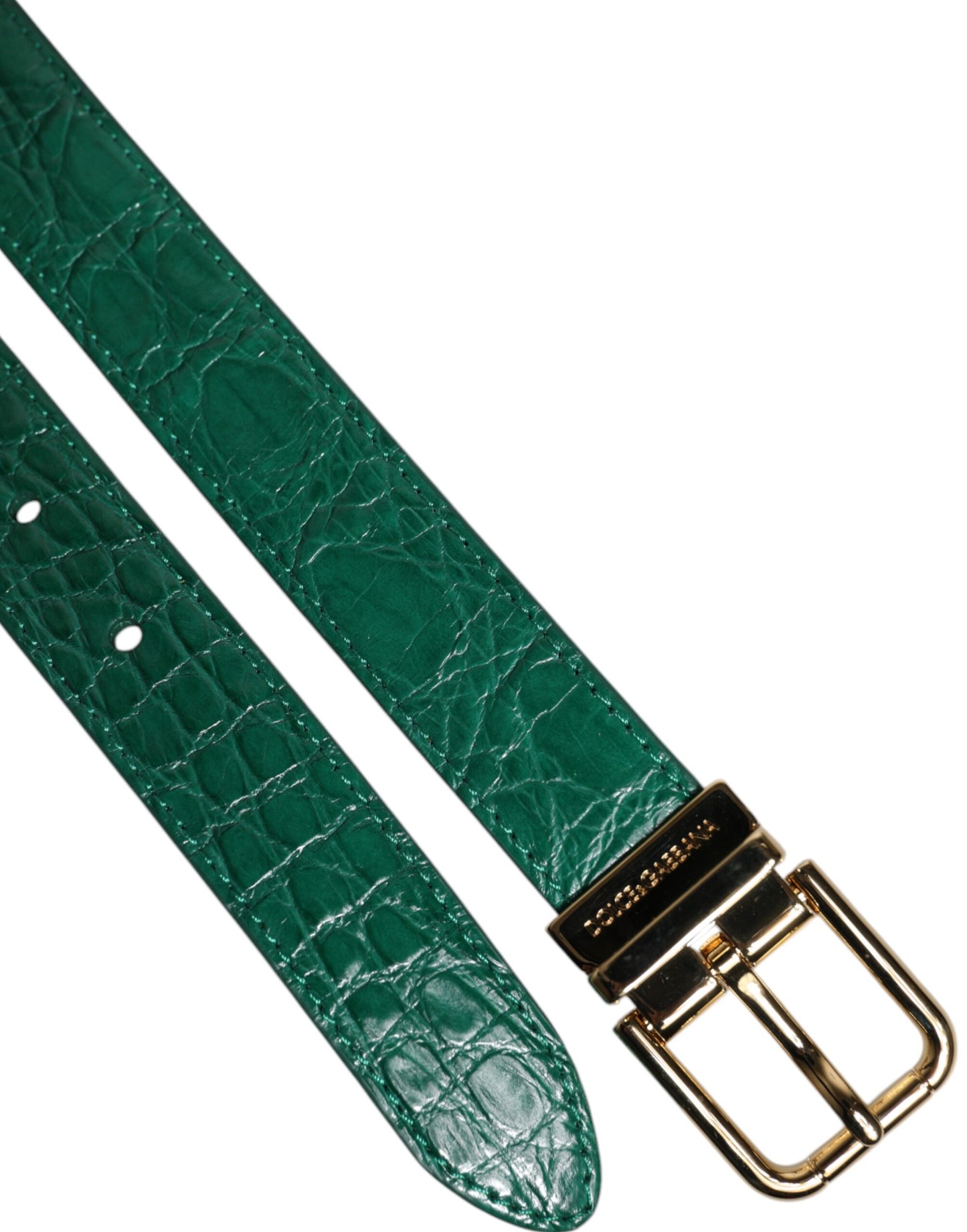 Dolce &amp; Gabbana Green Leather Logo Metal Waist Buckle Belt