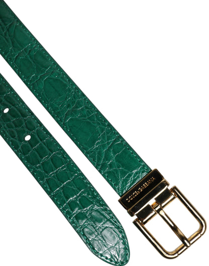 Dolce &amp; Gabbana Green Leather Logo Metal Waist Buckle Belt
