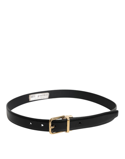 Dolce &amp; Gabbana Black Leather Gold Metal Waist Buckle Belt