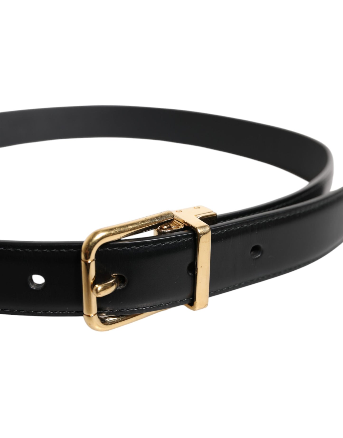 Dolce &amp; Gabbana Black Leather Gold Metal Waist Buckle Belt
