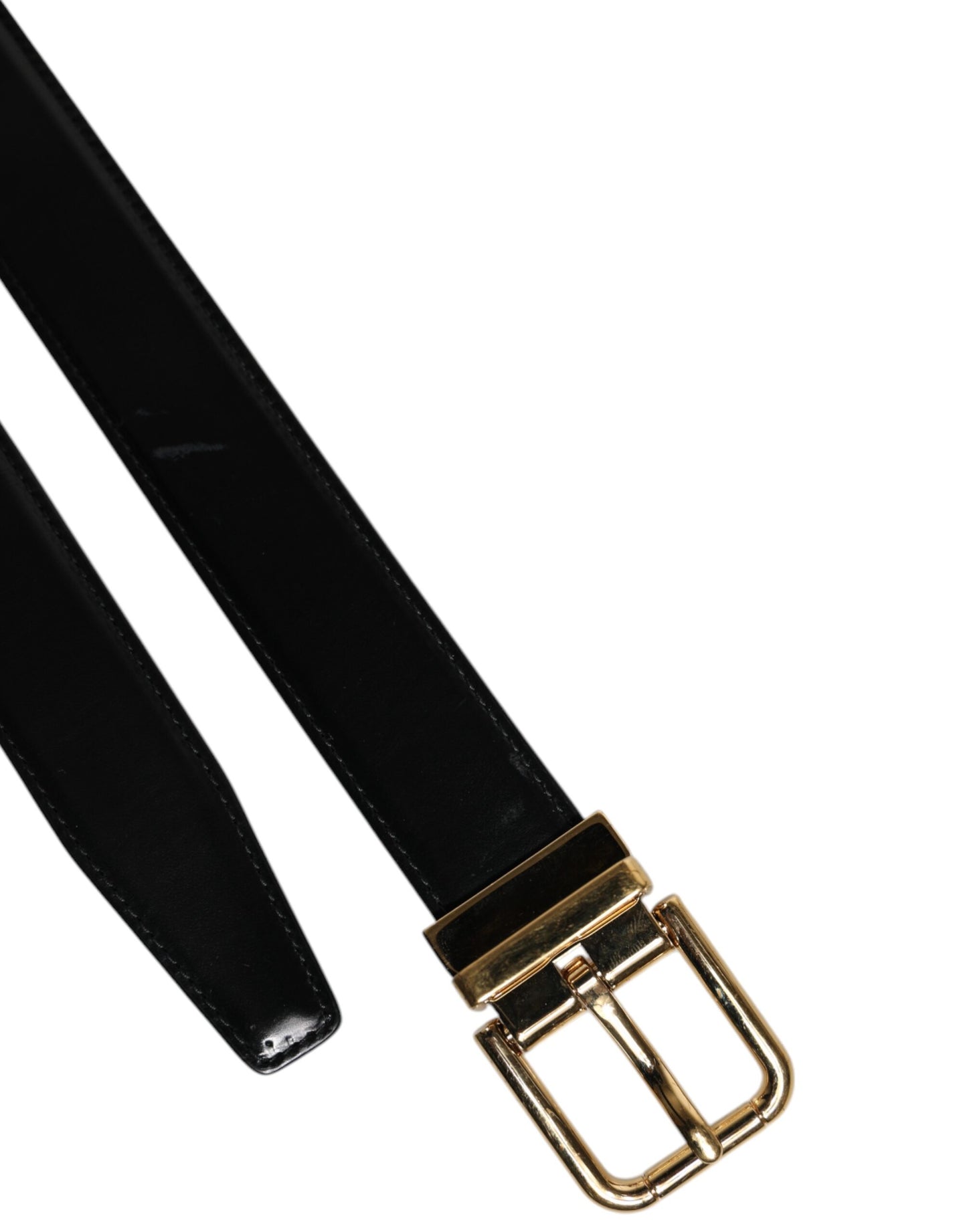 Dolce &amp; Gabbana Black Leather Gold Metal Waist Buckle Belt