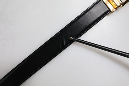 Dolce &amp; Gabbana Black Leather Gold Metal Waist Buckle Belt