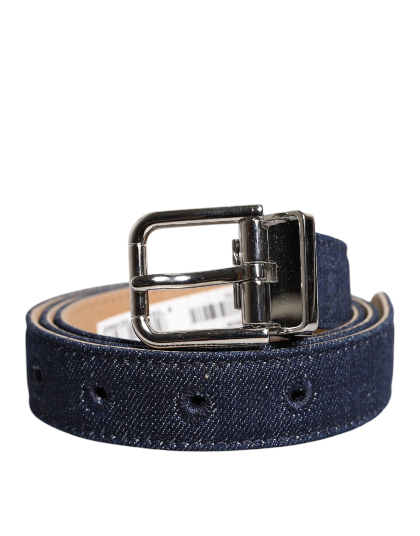Dolce &amp; Gabbana Blue Denim Silver Logo Metal Waist Buckle Belt