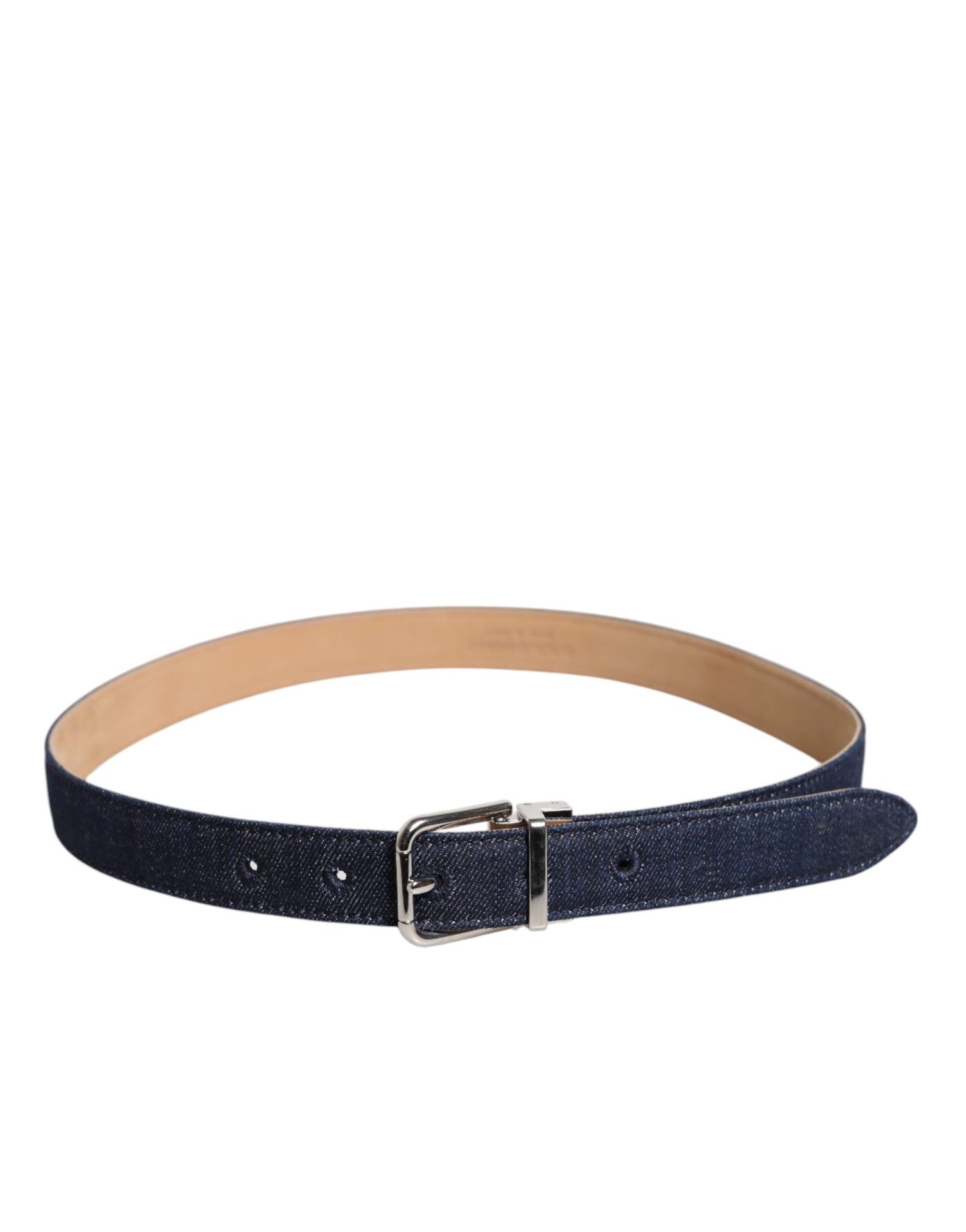 Dolce &amp; Gabbana Blue Denim Silver Logo Metal Waist Buckle Belt