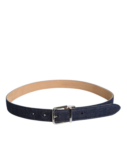 Dolce &amp; Gabbana Blue Denim Silver Logo Metal Waist Buckle Belt