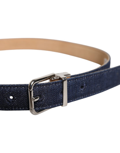 Dolce &amp; Gabbana Blue Denim Silver Logo Metal Waist Buckle Belt