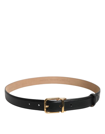 Dolce &amp; Gabbana Black Leather Logo Metal Waist Buckle Belt