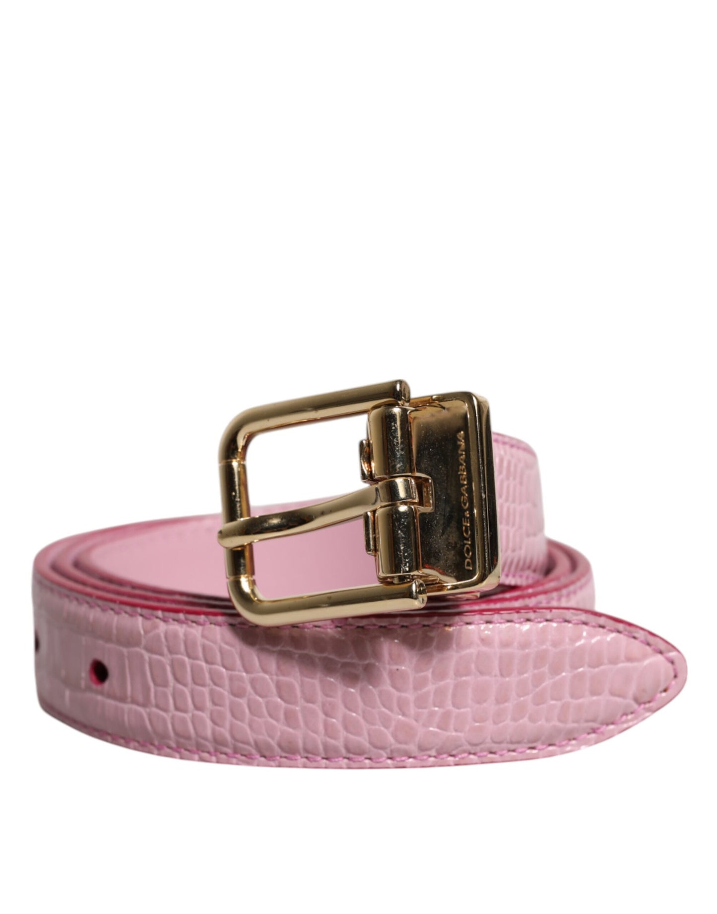 Dolce &amp; Gabbana Pink Leather Gold Logo Metal Waist Buckle Belt