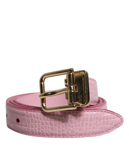Dolce &amp; Gabbana Pink Leather Gold Logo Metal Waist Buckle Belt