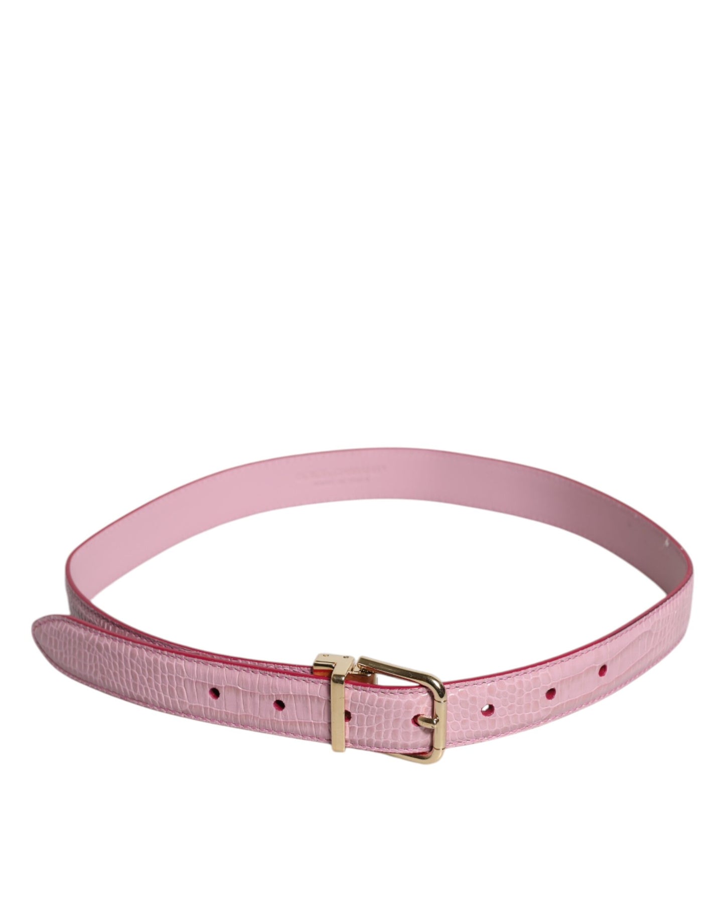 Dolce &amp; Gabbana Pink Leather Gold Logo Metal Waist Buckle Belt