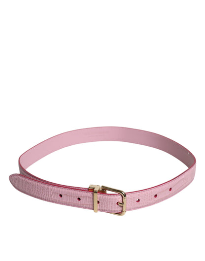 Dolce &amp; Gabbana Pink Leather Gold Logo Metal Waist Buckle Belt