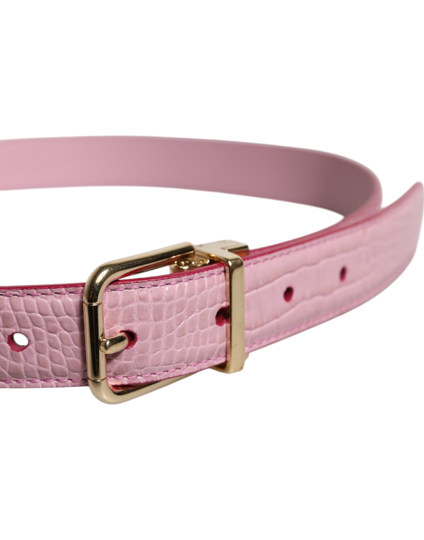 Dolce &amp; Gabbana Pink Leather Gold Logo Metal Waist Buckle Belt