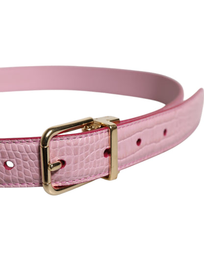 Dolce &amp; Gabbana Pink Leather Gold Logo Metal Waist Buckle Belt