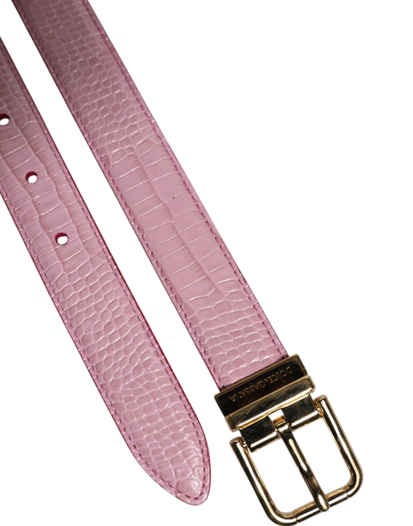 Dolce &amp; Gabbana Pink Leather Gold Logo Metal Waist Buckle Belt