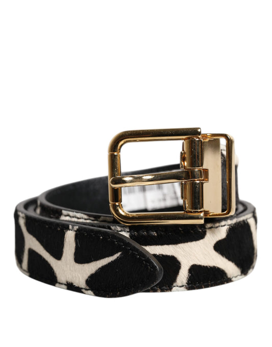 Dolce &amp; Gabbana Brown White Pony Leather Metal Buckle Belt