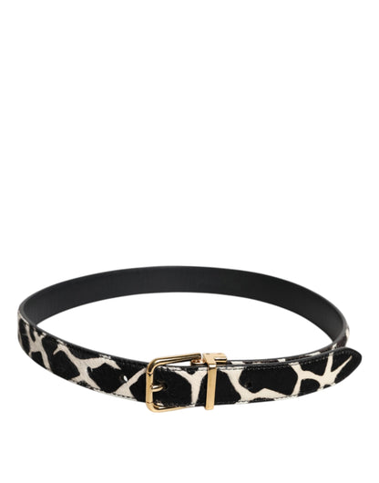 Dolce &amp; Gabbana Brown White Pony Leather Metal Buckle Belt