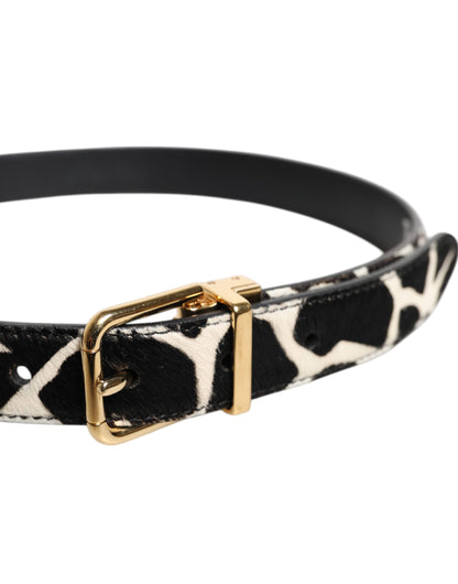 Dolce &amp; Gabbana Brown White Pony Leather Metal Buckle Belt