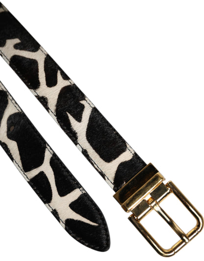 Dolce &amp; Gabbana Brown White Pony Leather Metal Buckle Belt