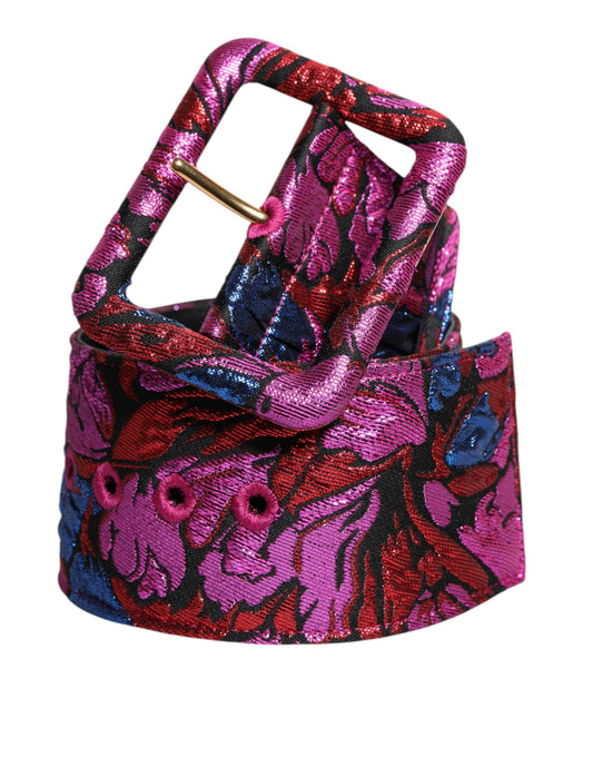 Dolce &amp; Gabbana Multicolor Floral Jacquard Lurex Wide Waist Buckle Belt