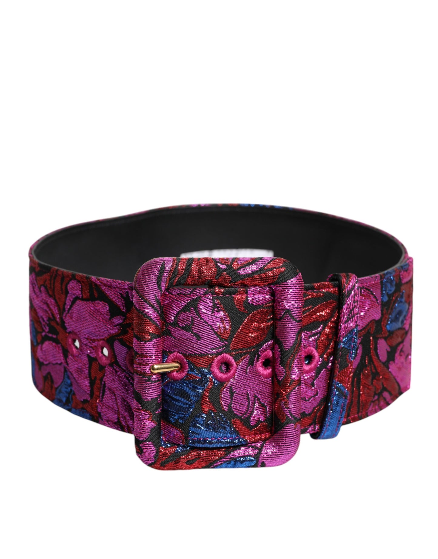 Dolce &amp; Gabbana Multicolor Floral Jacquard Lurex Wide Waist Buckle Belt