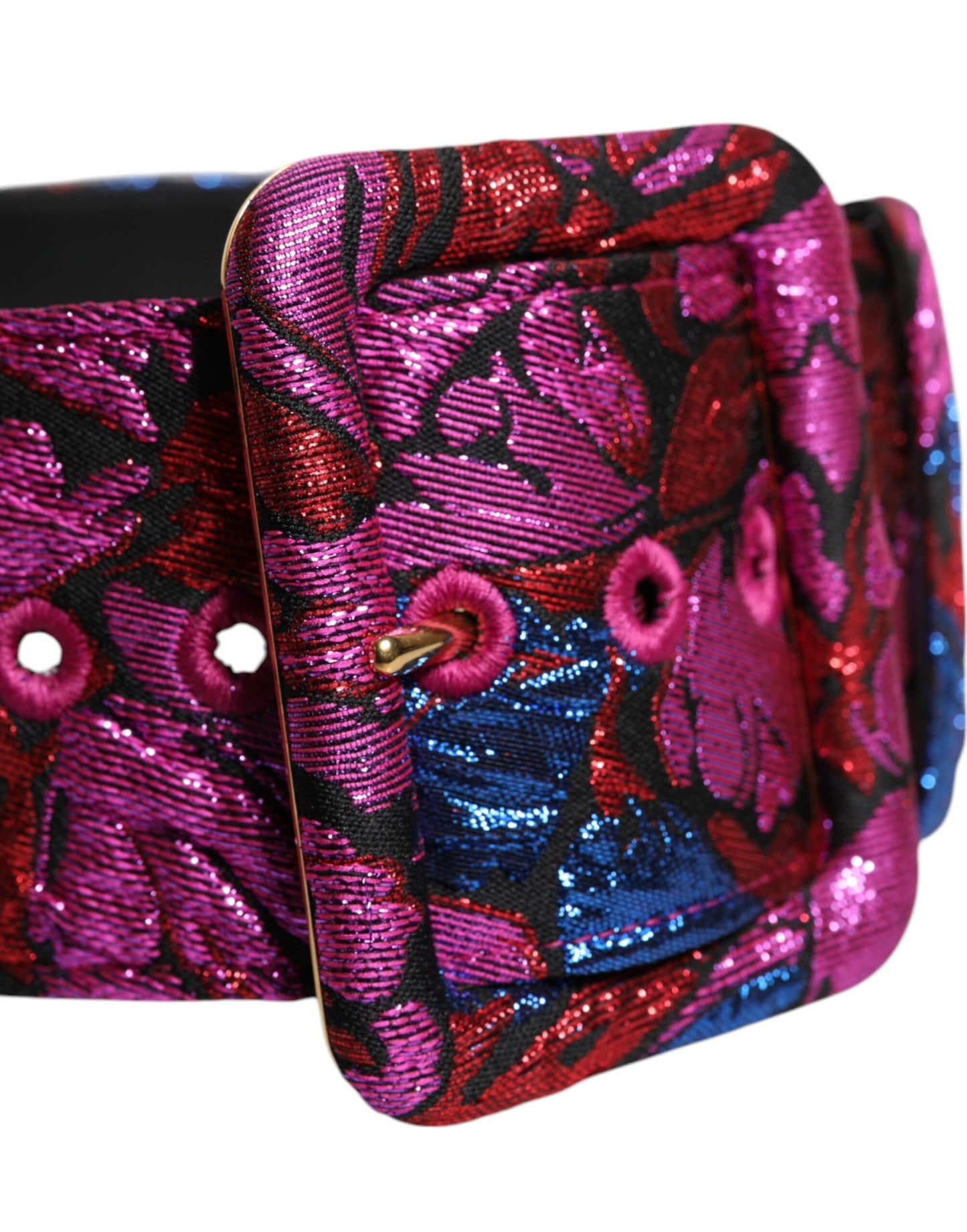 Dolce &amp; Gabbana Multicolor Floral Jacquard Lurex Wide Waist Buckle Belt