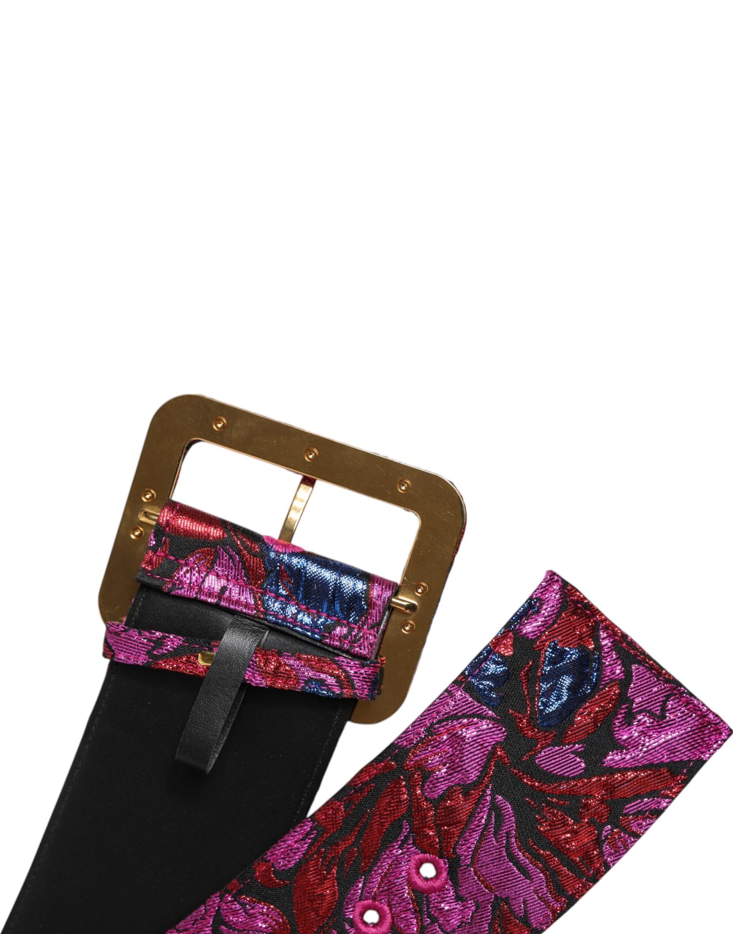 Dolce &amp; Gabbana Multicolor Floral Jacquard Lurex Wide Waist Buckle Belt