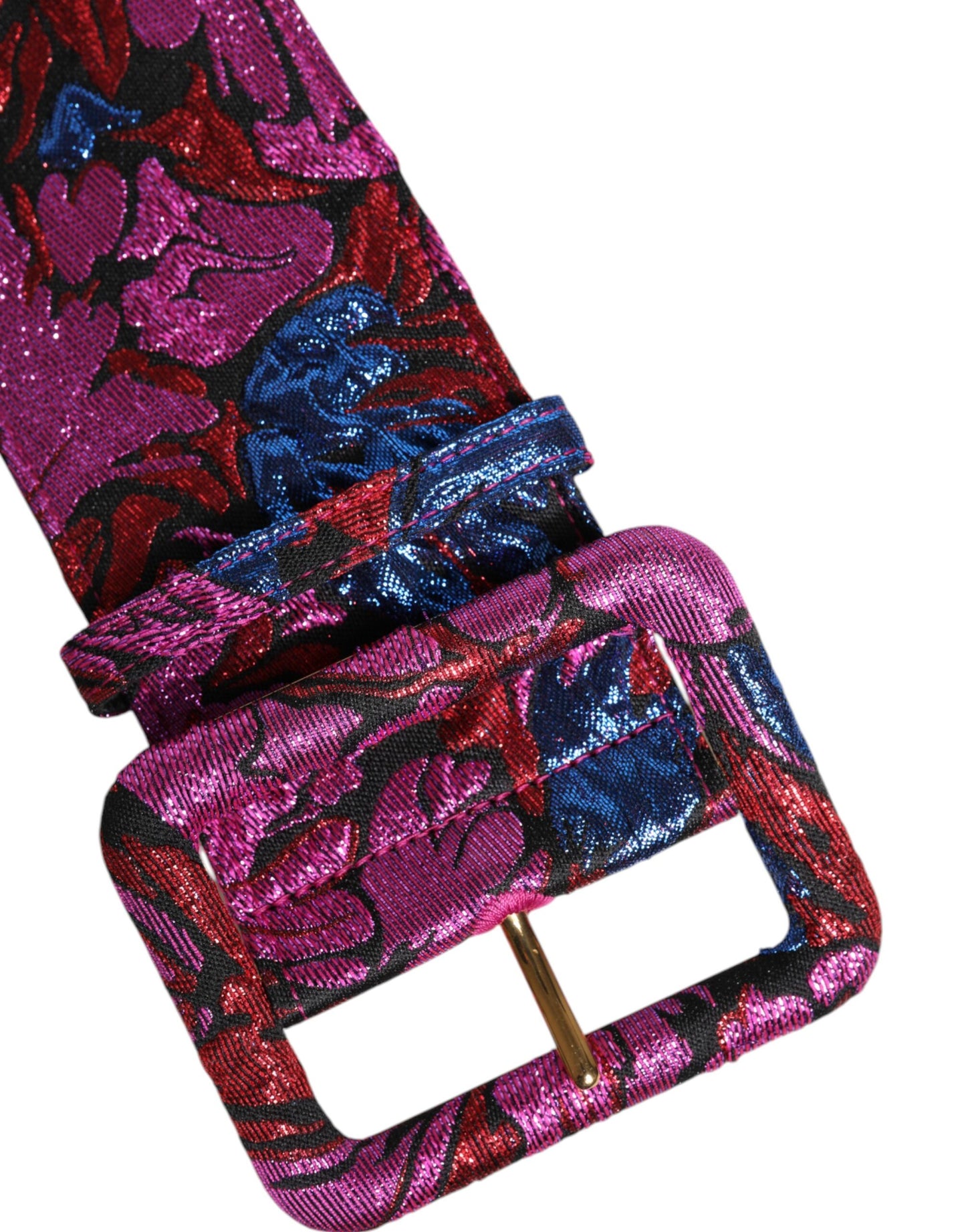 Dolce &amp; Gabbana Multicolor Floral Jacquard Lurex Wide Waist Buckle Belt