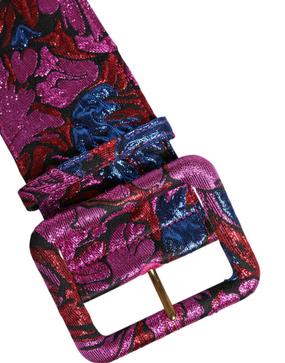 Dolce &amp; Gabbana Multicolor Floral Jacquard Lurex Wide Waist Buckle Belt