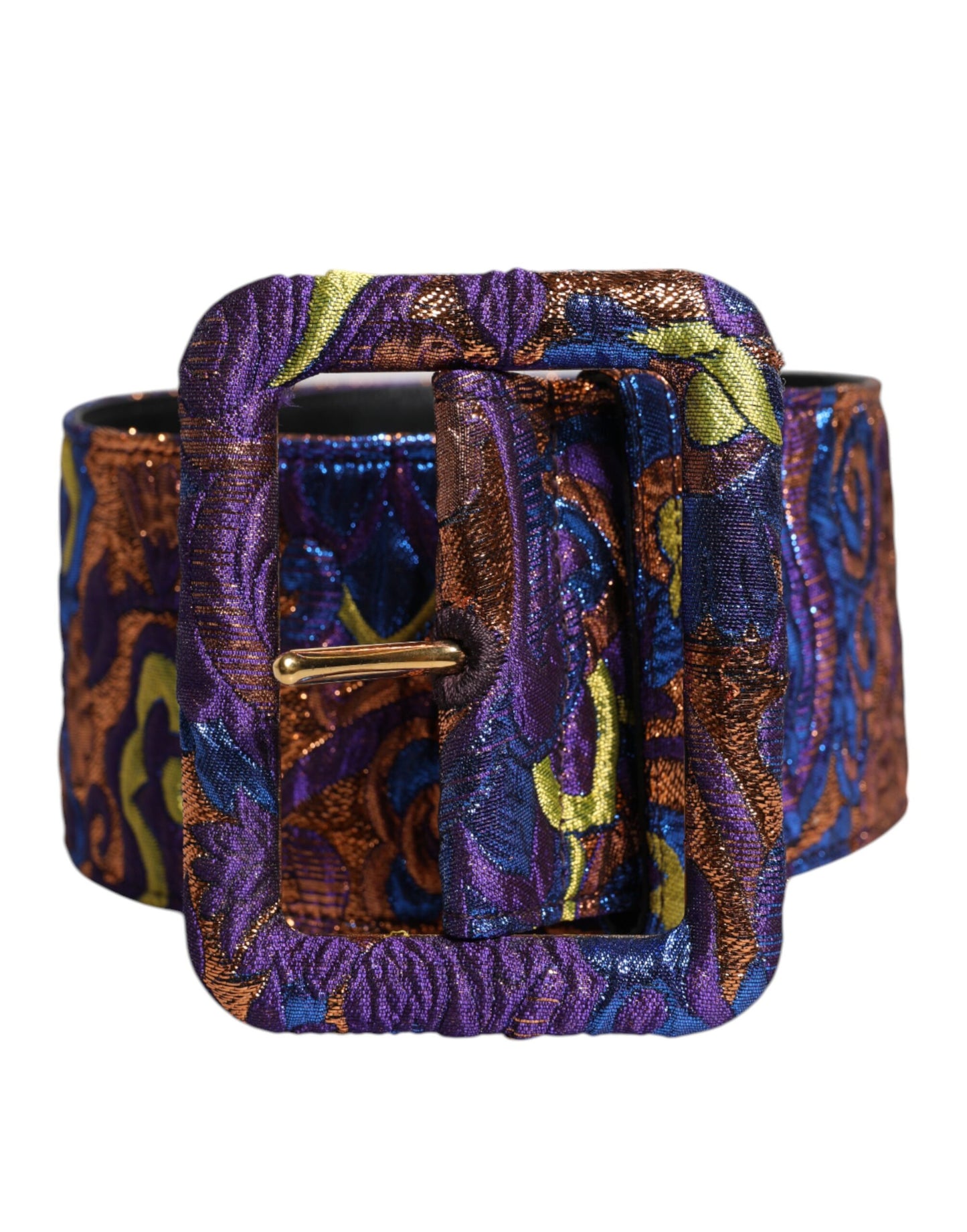 Dolce &amp; Gabbana Multicolor Floral Jacquard Lurex Wide Waist Buckle Belt