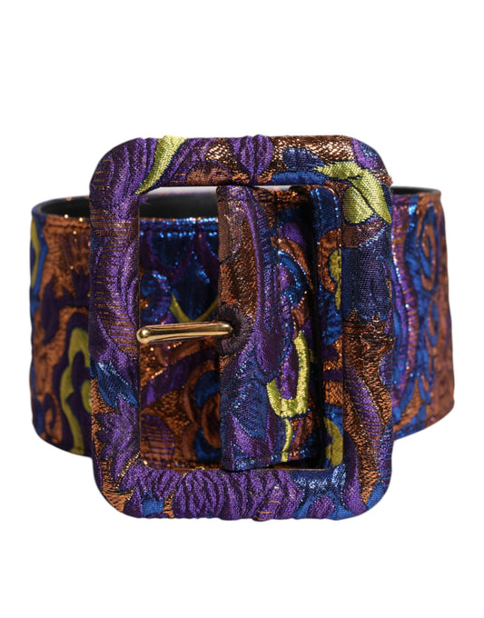 Dolce &amp; Gabbana Multicolor Floral Jacquard Lurex Wide Waist Buckle Belt