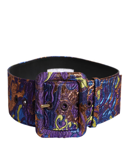 Dolce &amp; Gabbana Multicolor Floral Jacquard Lurex Wide Waist Buckle Belt