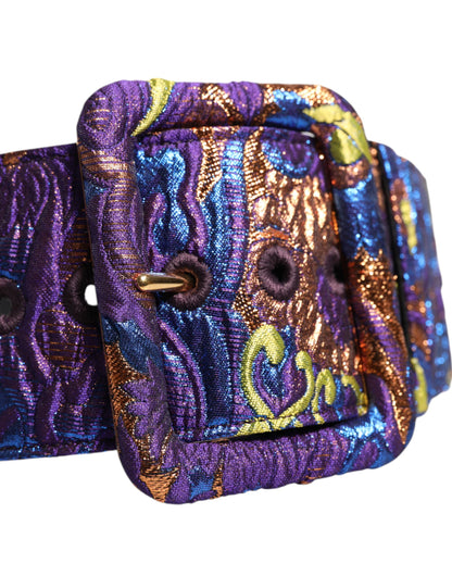 Dolce &amp; Gabbana Multicolor Floral Jacquard Lurex Wide Waist Buckle Belt
