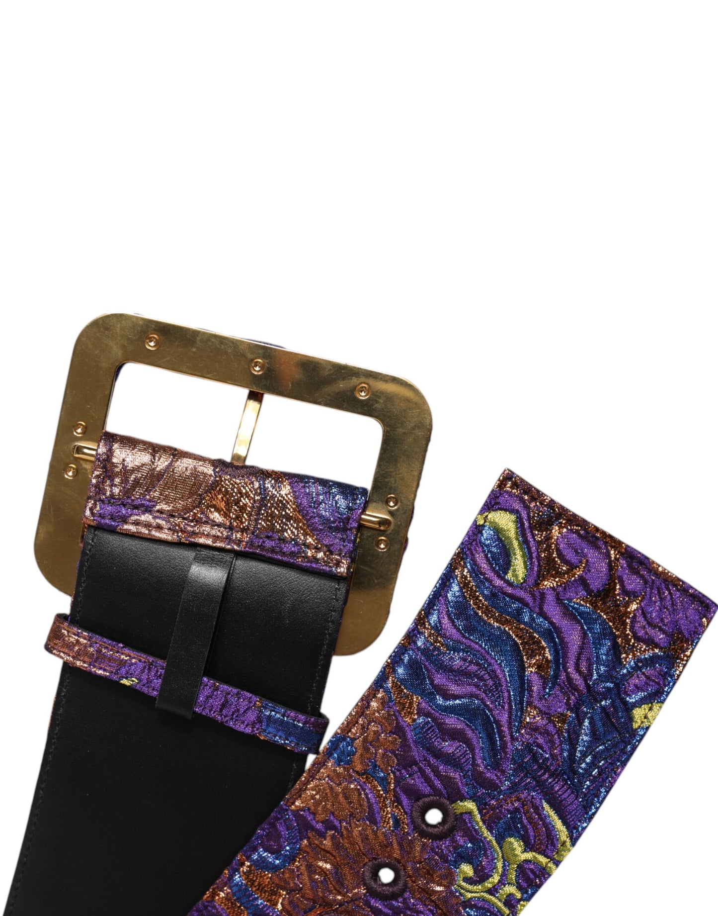 Dolce &amp; Gabbana Multicolor Floral Jacquard Lurex Wide Waist Buckle Belt