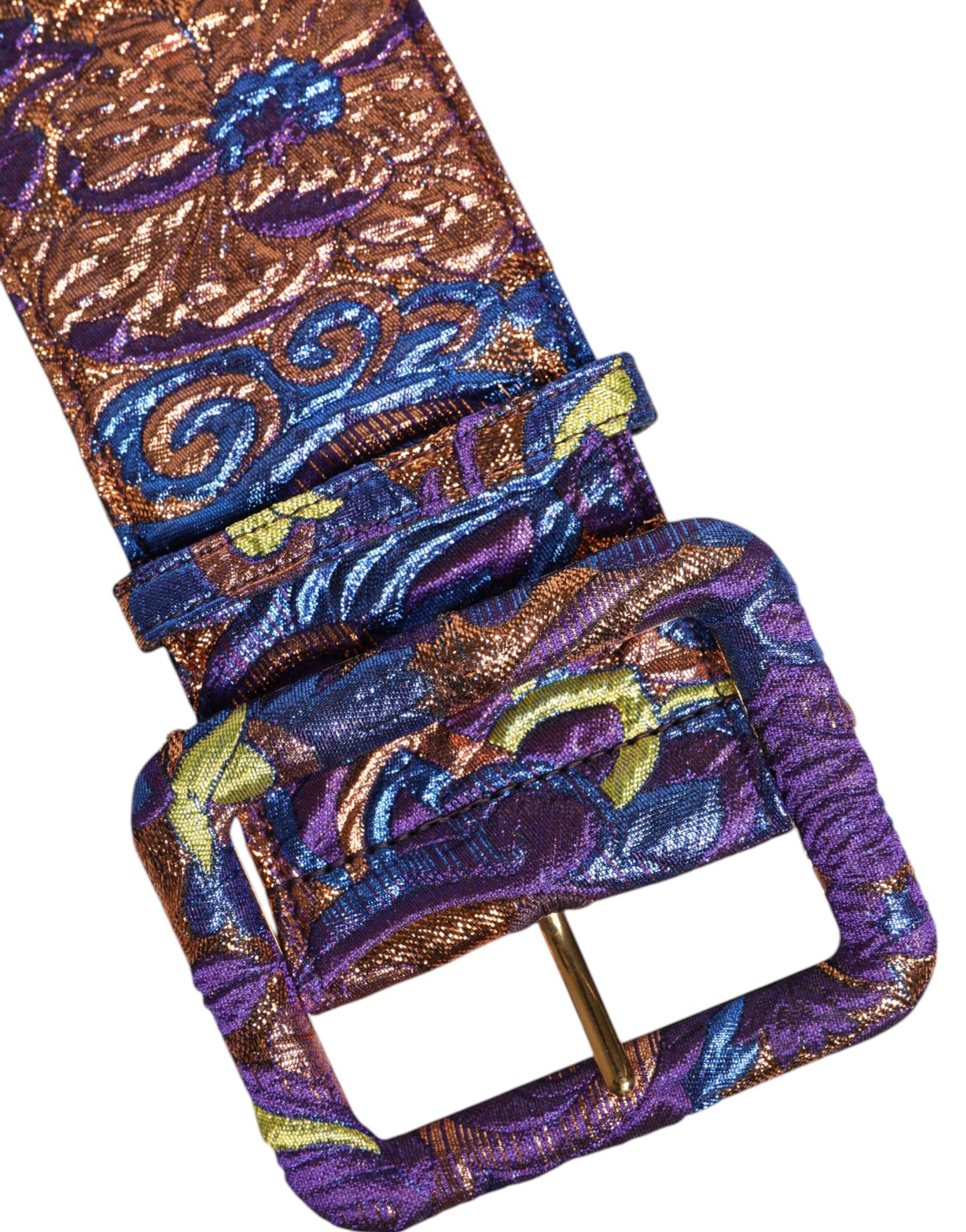 Dolce &amp; Gabbana Multicolor Floral Jacquard Lurex Wide Waist Buckle Belt