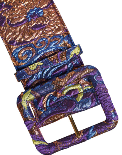 Dolce &amp; Gabbana Multicolor Floral Jacquard Lurex Wide Waist Buckle Belt