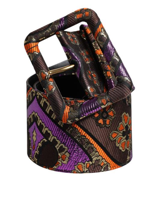 Dolce &amp; Gabbana Multicolor Floral Jacquard Lurex Wide Waist Buckle Belt