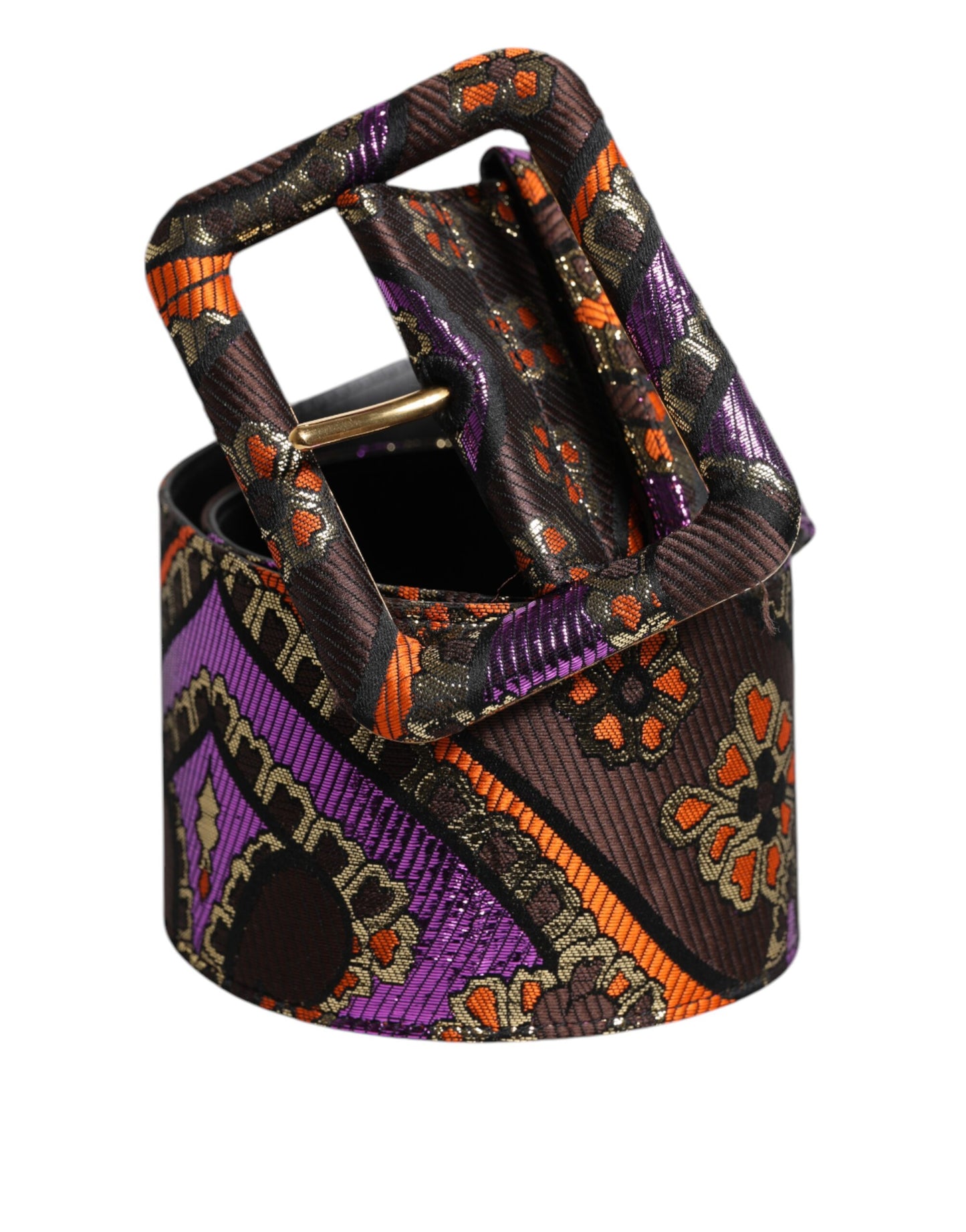 Dolce &amp; Gabbana Multicolor Floral Jacquard Lurex Wide Waist Buckle Belt