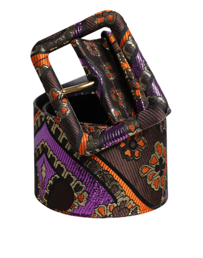 Dolce &amp; Gabbana Multicolor Floral Jacquard Lurex Wide Waist Buckle Belt