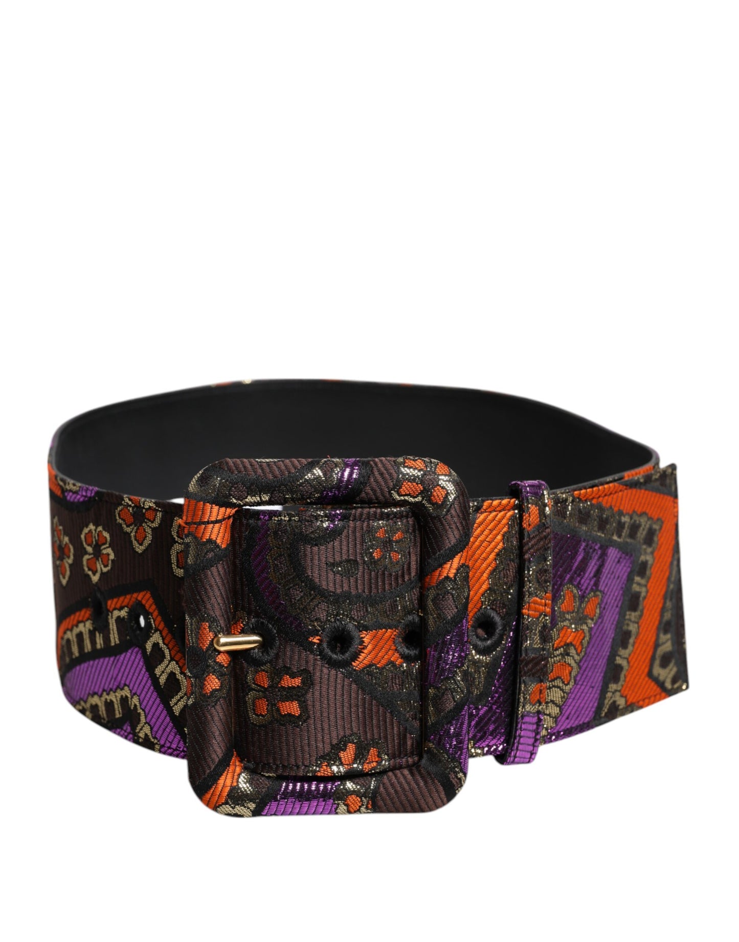 Dolce &amp; Gabbana Multicolor Floral Jacquard Lurex Wide Waist Buckle Belt