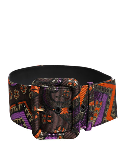 Dolce &amp; Gabbana Multicolor Floral Jacquard Lurex Wide Waist Buckle Belt