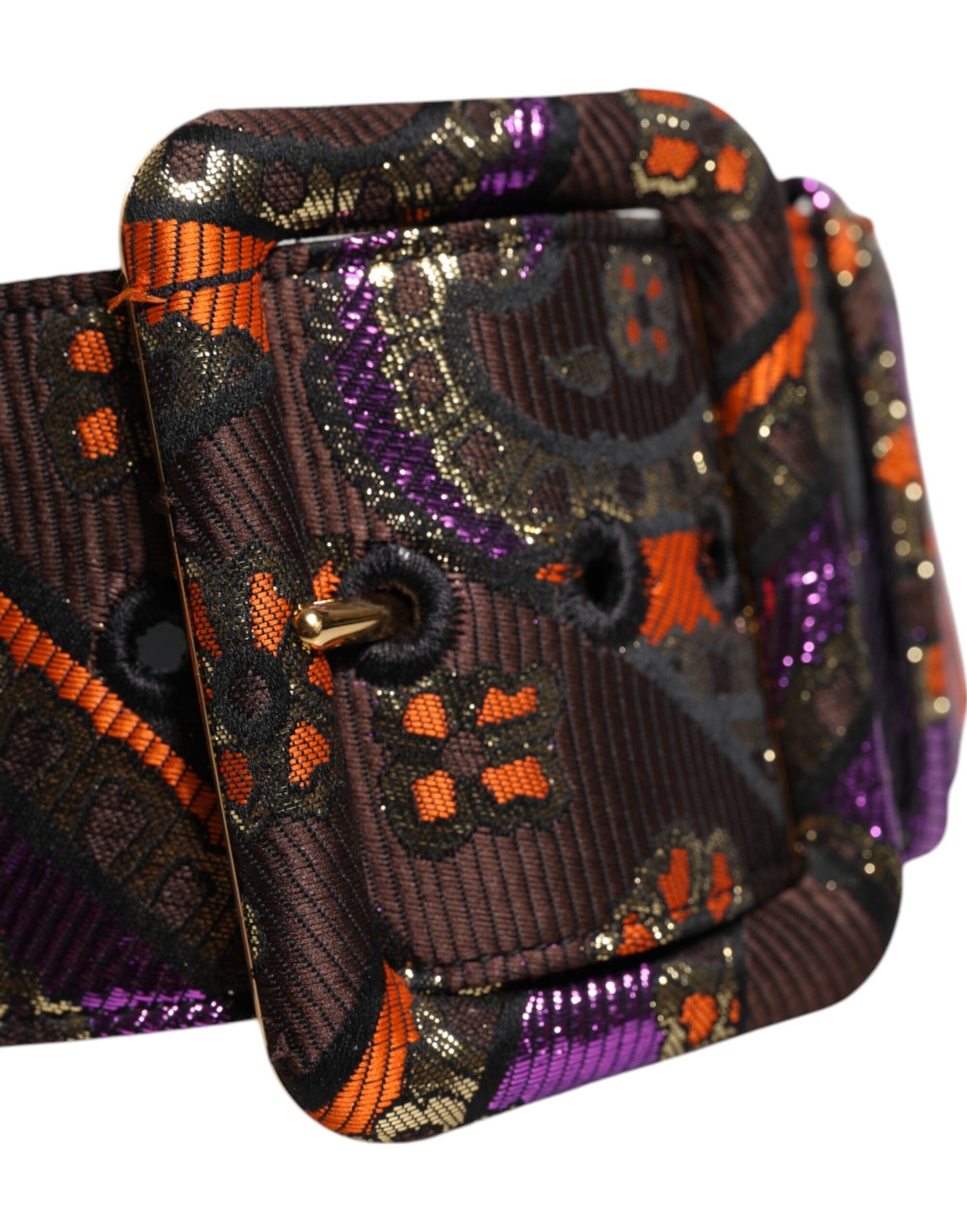 Dolce &amp; Gabbana Multicolor Floral Jacquard Lurex Wide Waist Buckle Belt