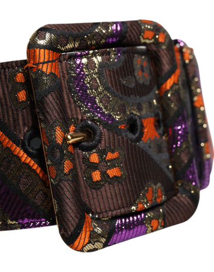 Dolce &amp; Gabbana Multicolor Floral Jacquard Lurex Wide Waist Buckle Belt