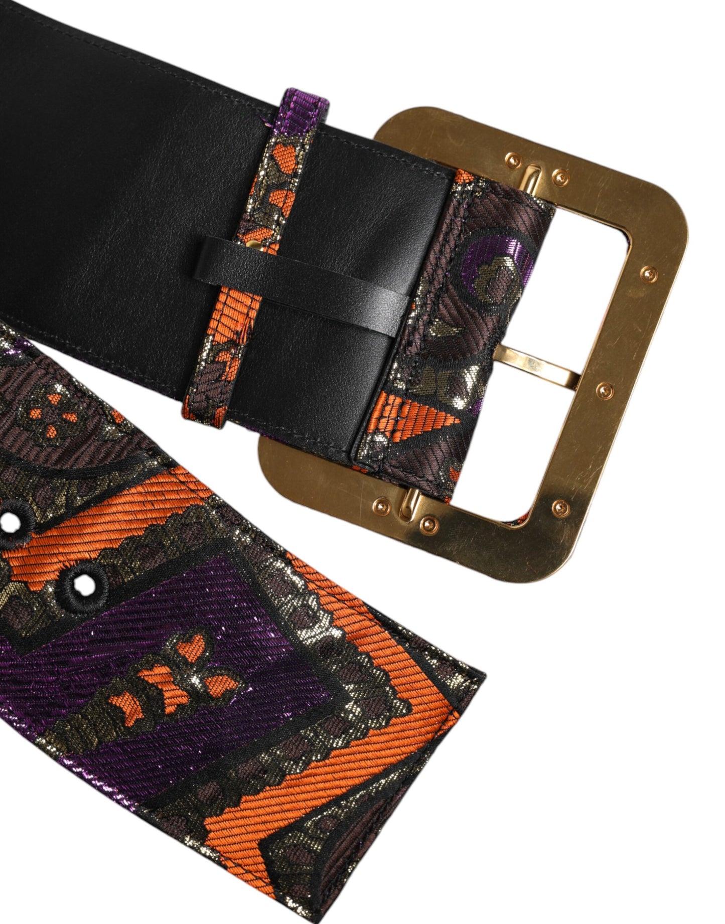 Dolce &amp; Gabbana Multicolor Floral Jacquard Lurex Wide Waist Buckle Belt