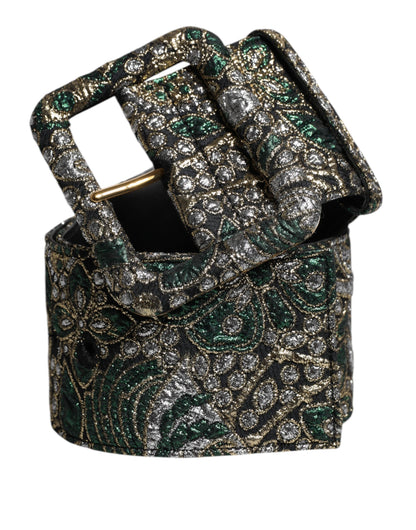 Dolce &amp; Gabbana Multicolor Floral Jacquard Lurex Wide Waist Buckle Belt