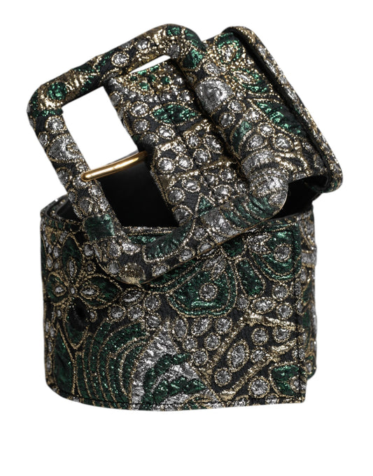 Dolce &amp; Gabbana Multicolor Floral Jacquard Lurex Wide Waist Buckle Belt