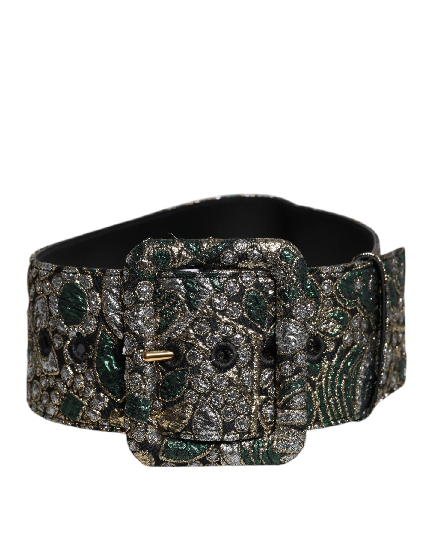 Dolce &amp; Gabbana Multicolor Floral Jacquard Lurex Wide Waist Buckle Belt