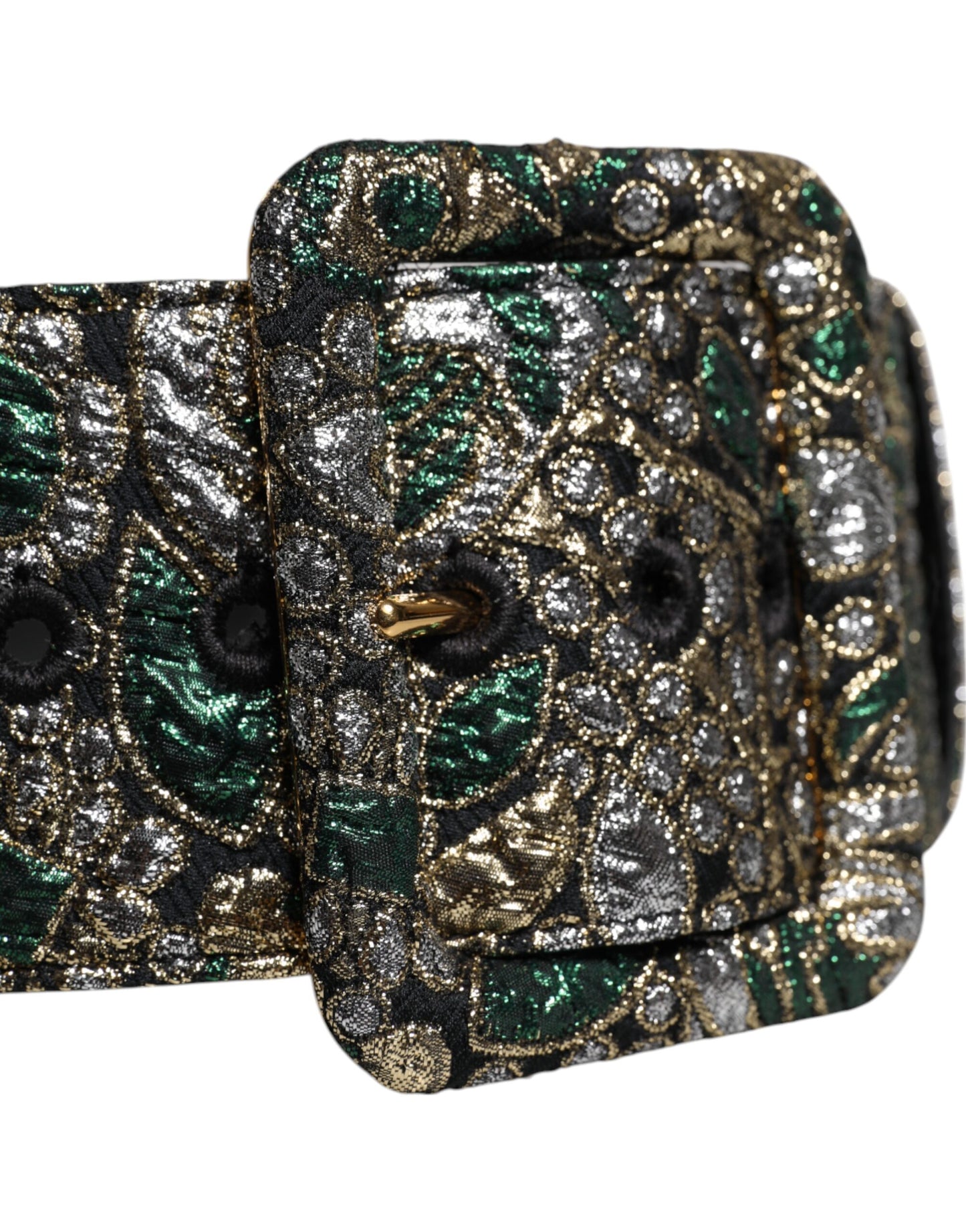 Dolce &amp; Gabbana Multicolor Floral Jacquard Lurex Wide Waist Buckle Belt