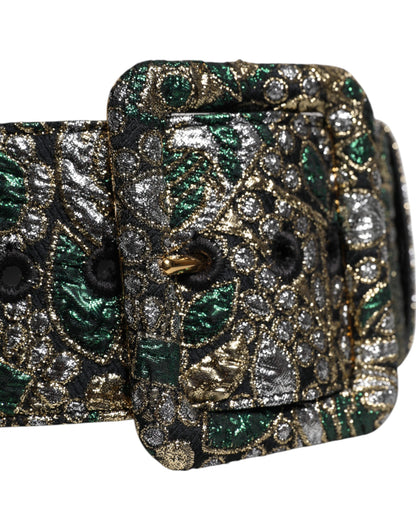 Dolce &amp; Gabbana Multicolor Floral Jacquard Lurex Wide Waist Buckle Belt